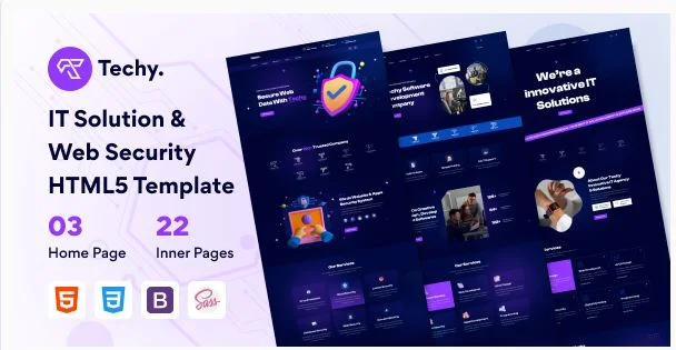 技术 IT 解决方案和 Web 安全 HTML5 模板