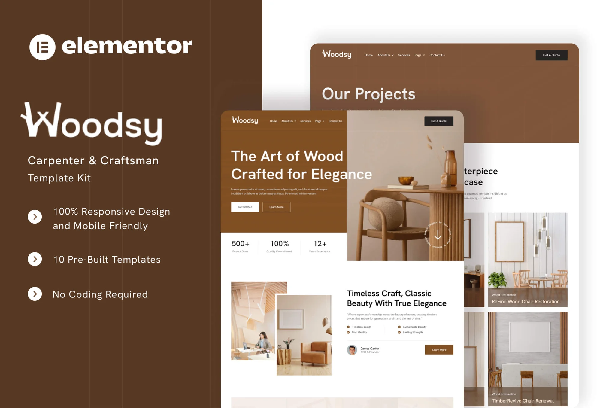Woodsy – 木匠和工匠 Elementor 模板套件